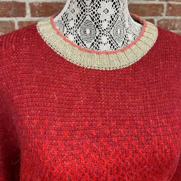 COCOGIO red ombré multi tone wool knit sweater with gold glitter medium - Picture 3 of 7